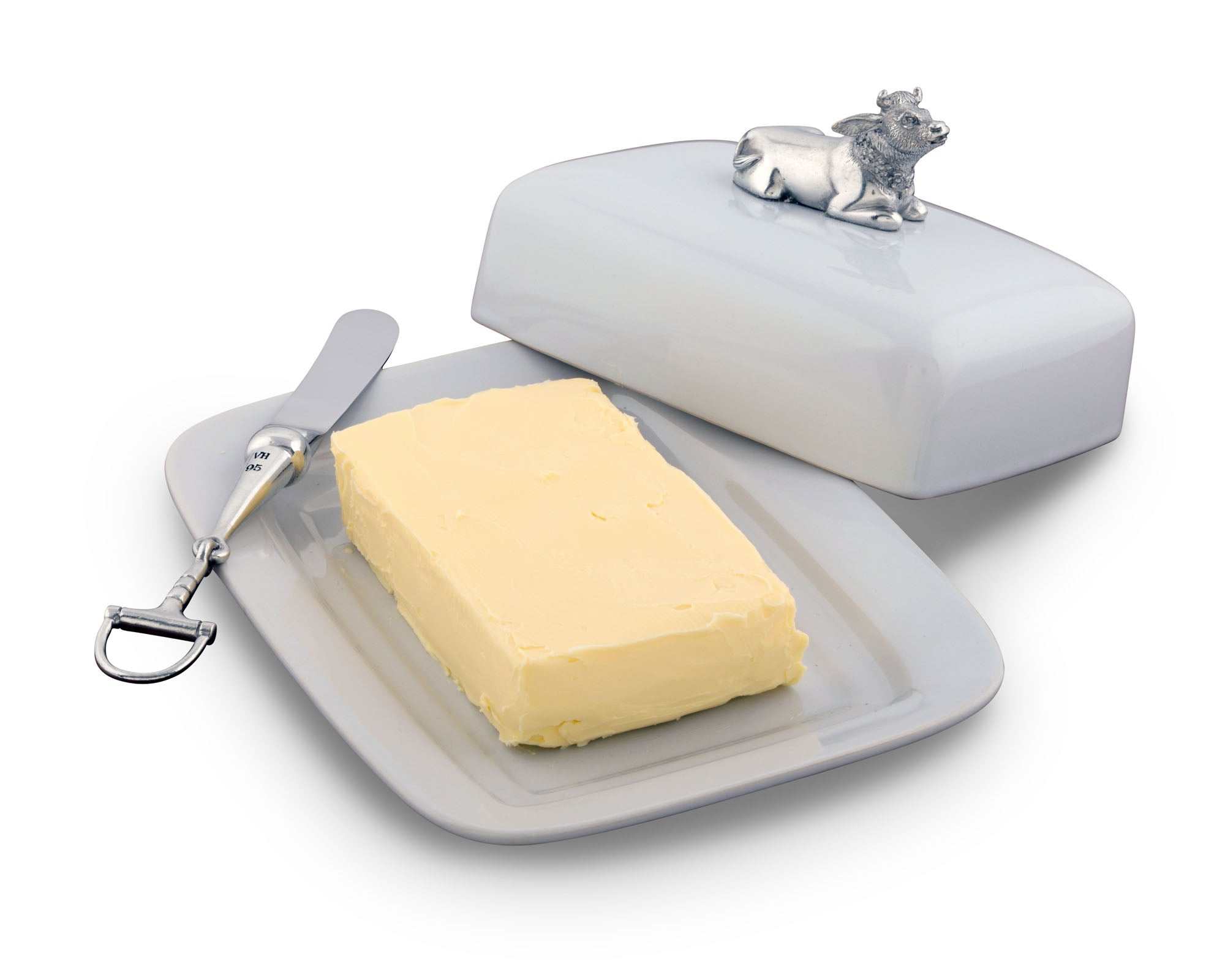 Vagabond House Stoneware Butter Dish with Pewter Mabel the Cow Product Image