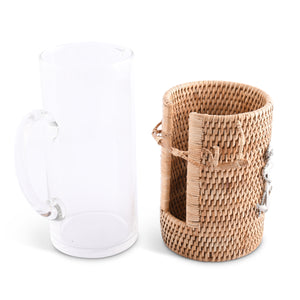 Anchor Glass Pitcher Hand Woven Wicker Natural Rattan Cover