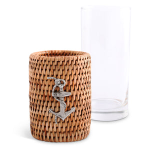 Anchor Drinking Glass Covered with Hand Woven Wicker Rattan - Set of 4