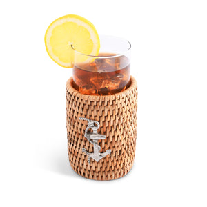 Anchor Drinking Glass Covered with Hand Woven Wicker Rattan - Set of 4
