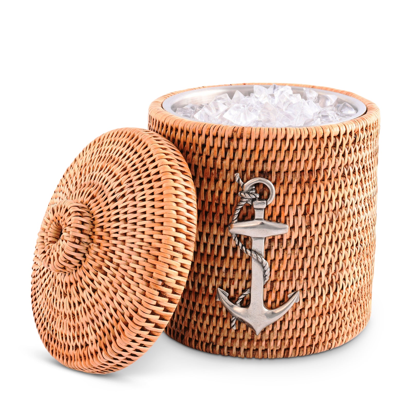 Vagabond House Anchor Hand Woven Wicker Rattan Lidded Ice Bucket Product Image