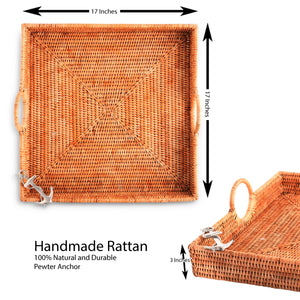 Anchor Hand Woven Wicker Rattan Large Square Tray