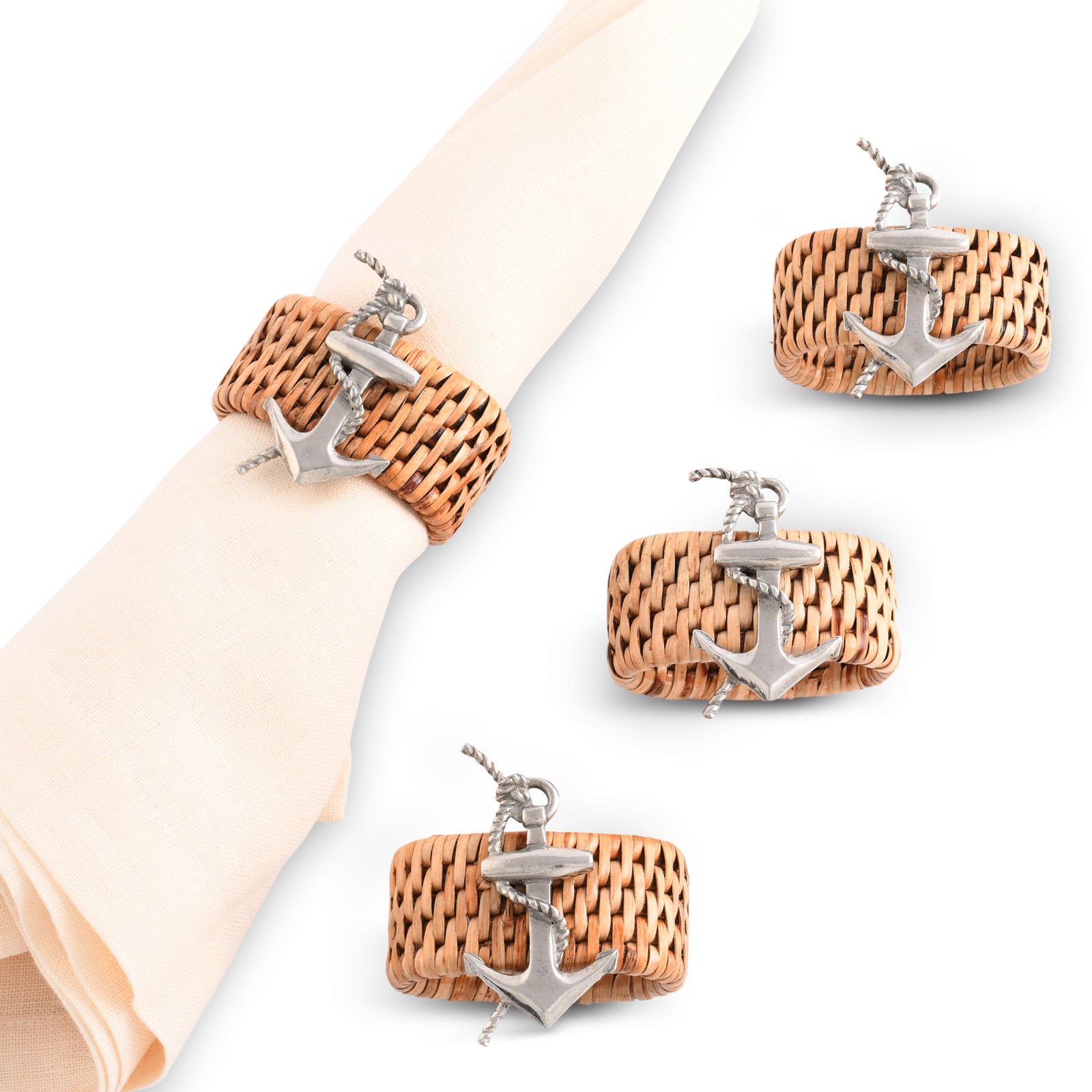 Vagabond House Anchor Hand Woven Wicker Rattan Napkin Ring - Set of 4 Product Image