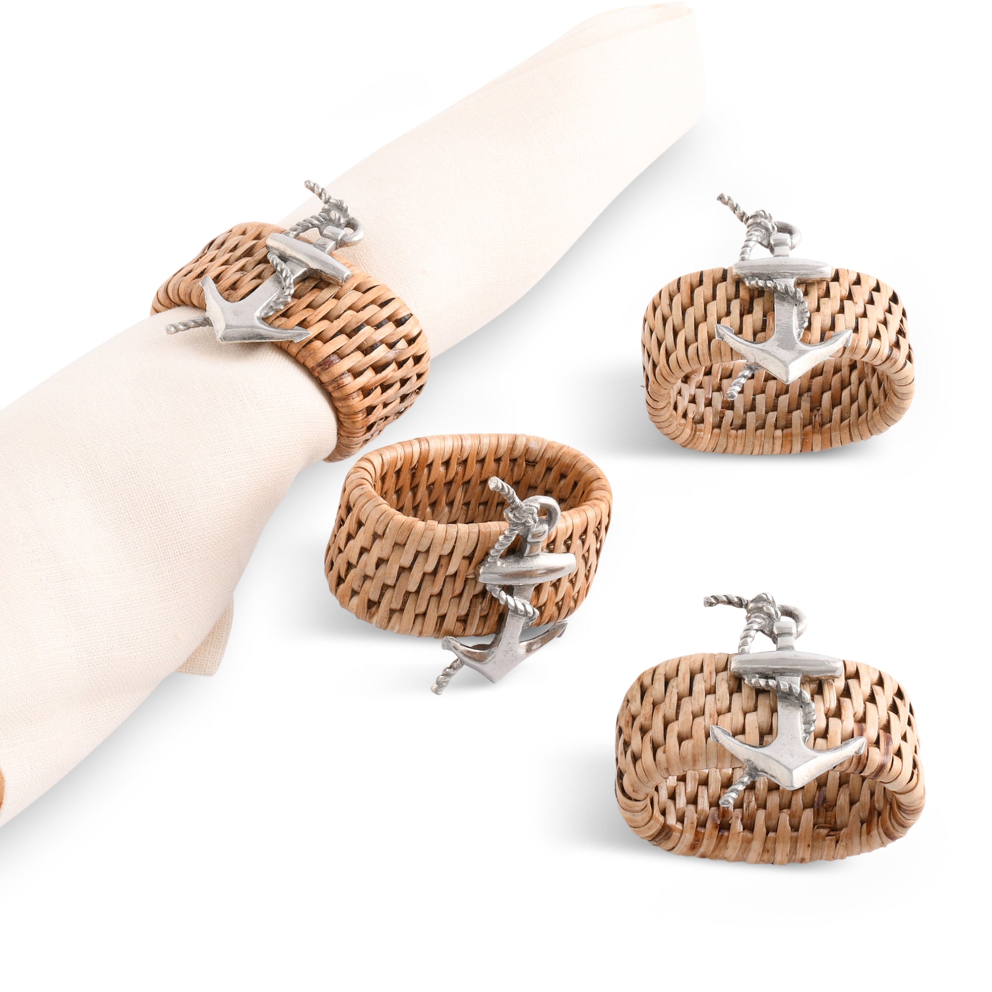 Vagabond House Anchor Hand Woven Wicker Rattan Napkin Ring - Set of 4 Product Image