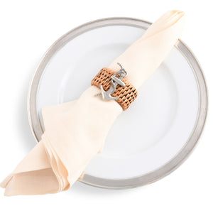 Anchor Hand Woven Wicker Rattan Napkin Ring - Set of 4