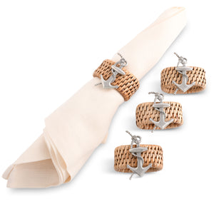 Anchor Hand Woven Wicker Rattan Napkin Ring - Set of 4