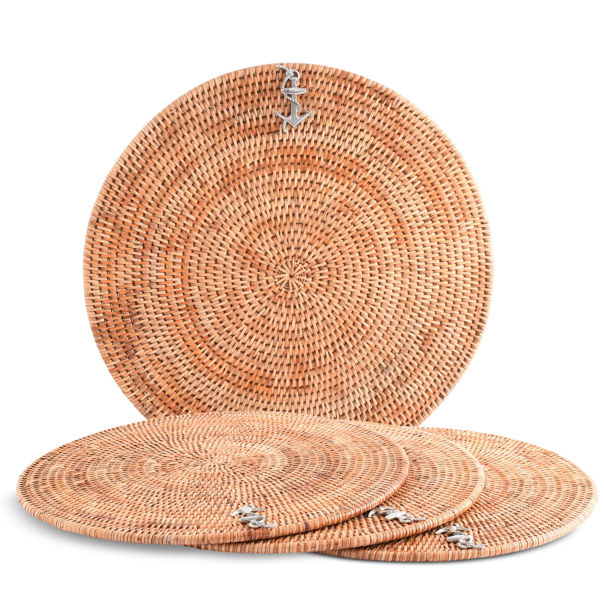 Vagabond House Anchor Placemat Hand Woven Wicker Rattan Round - Set of 4 Product Image