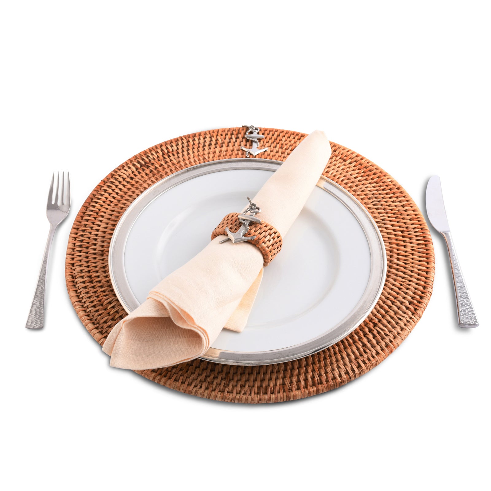 Vagabond House Anchor Placemat Hand Woven Wicker Rattan Round - Set of 4 Product Image