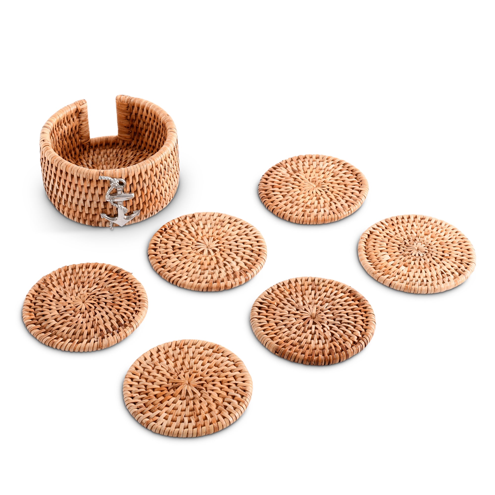 Vagabond House Anchor Hand Woven Wicker Rattan Coaster Set - 6 Coasters Product Image