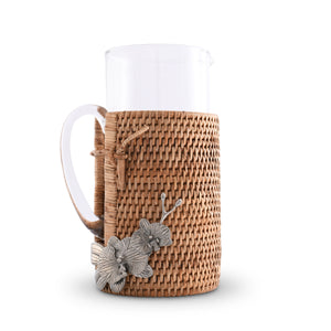 Orchid Glass Pitcher Hand Woven Wicker Natural Rattan Cover