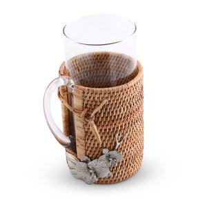 Orchid Glass Pitcher Hand Woven Wicker Natural Rattan Cover