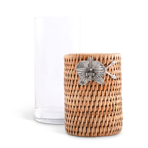 Orchid Drinking Glass Covered with Hand Woven Wicker Rattan - Set of 4