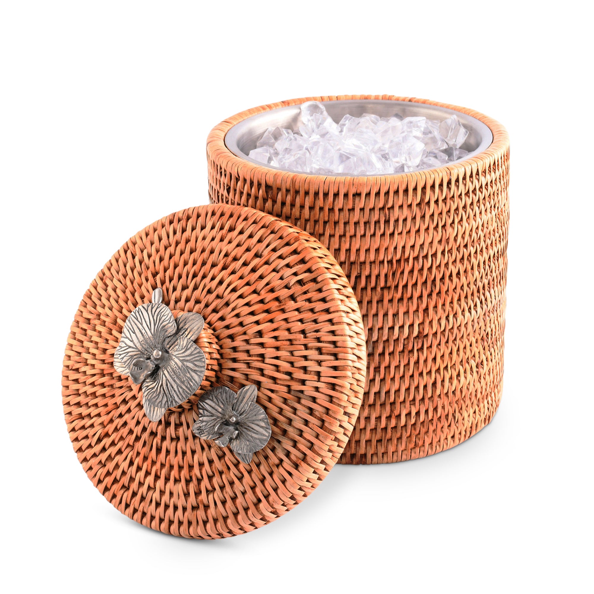 Vagabond House Orchids Hand Woven Wicker Rattan Lidded Ice Bucket Product Image
