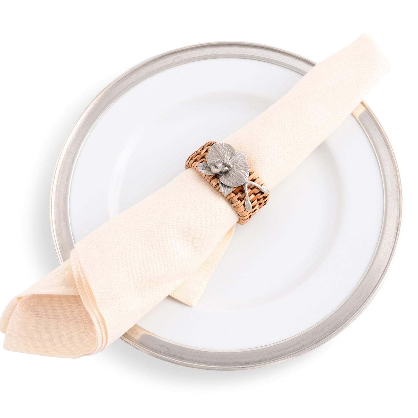 Vagabond House Orchid Hand Woven Wicker Rattan Napkin Ring - Set of 4 Product Image