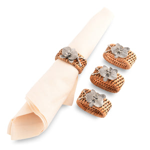 Orchid Hand Woven Wicker Rattan Napkin Ring - Set of 4