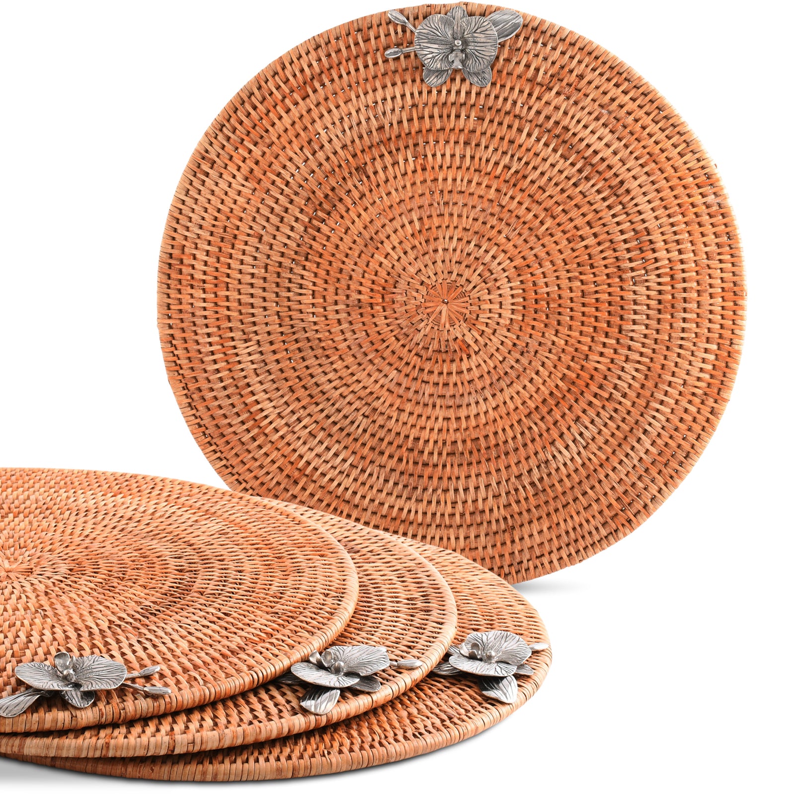 Vagabond House Orchid Placemat Hand Woven Wicker Rattan Round - Set of 4 Product Image