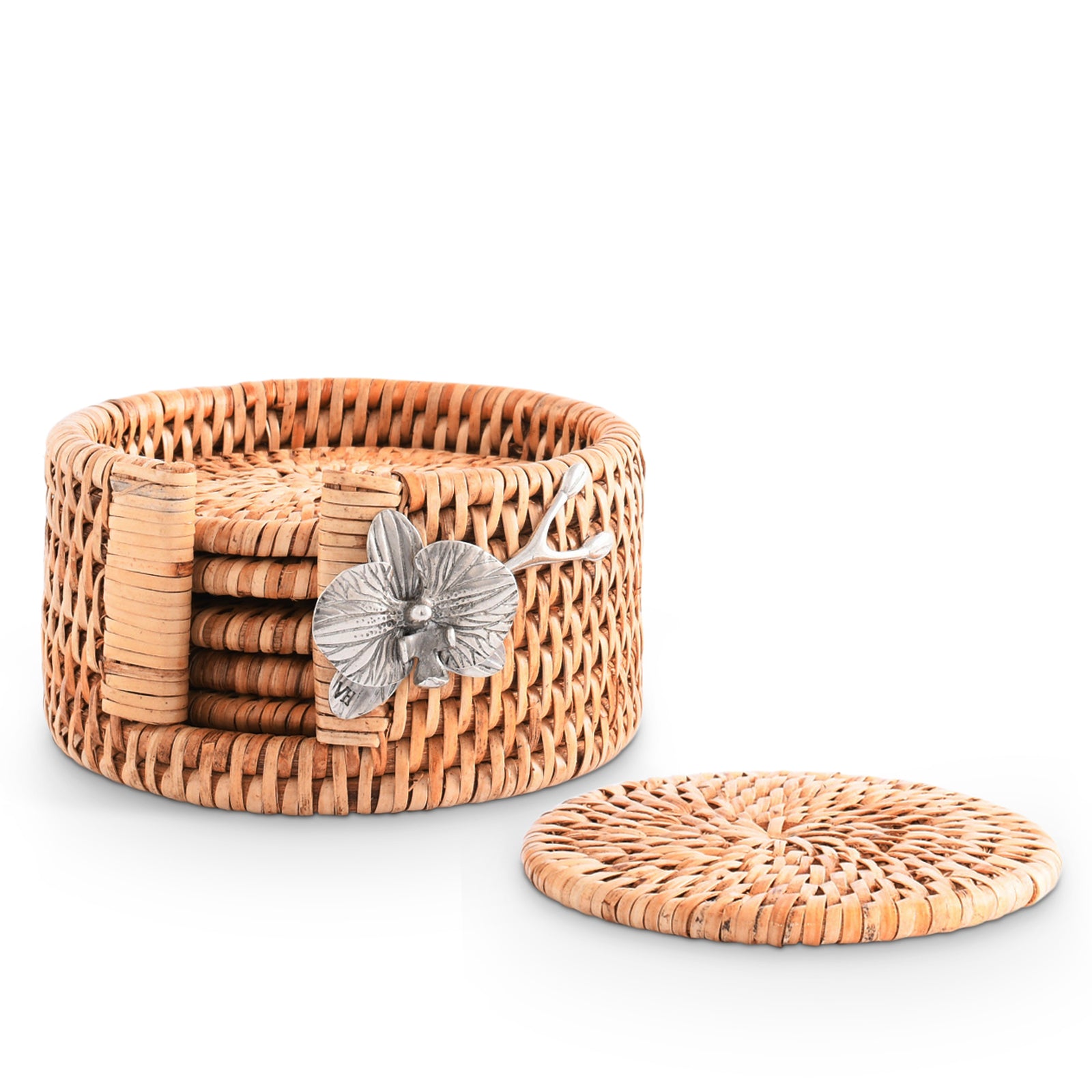 Vagabond House Orchid Hand Woven Wicker Rattan Coaster Set - 6 Coasters Product Image