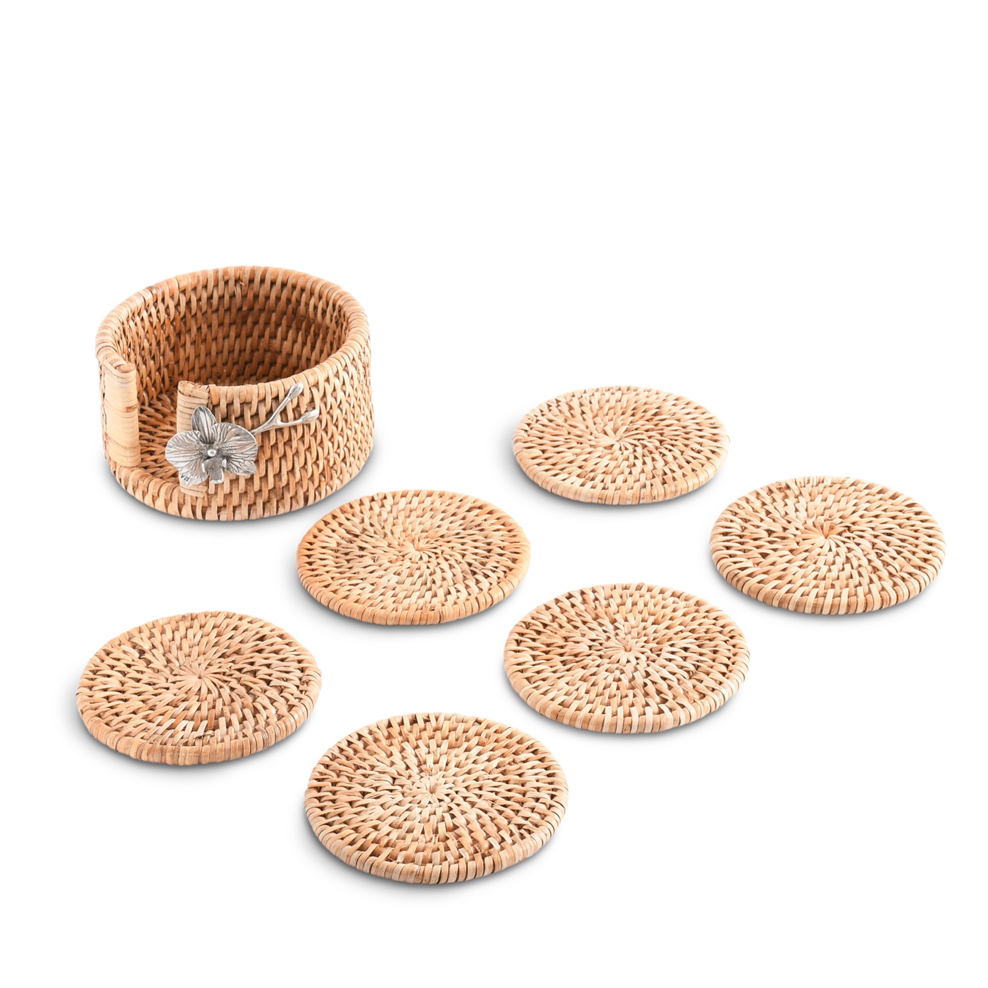 Vagabond House Orchid Hand Woven Wicker Rattan Coaster Set - 6 Coasters Product Image