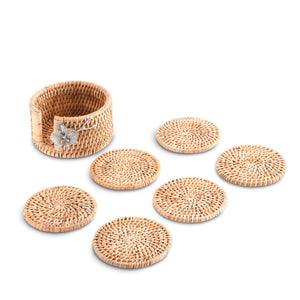 Orchid Hand Woven Wicker Rattan Coaster Set - 6 Coasters