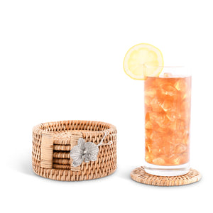 Orchid Hand Woven Wicker Rattan Coaster Set - 6 Coasters