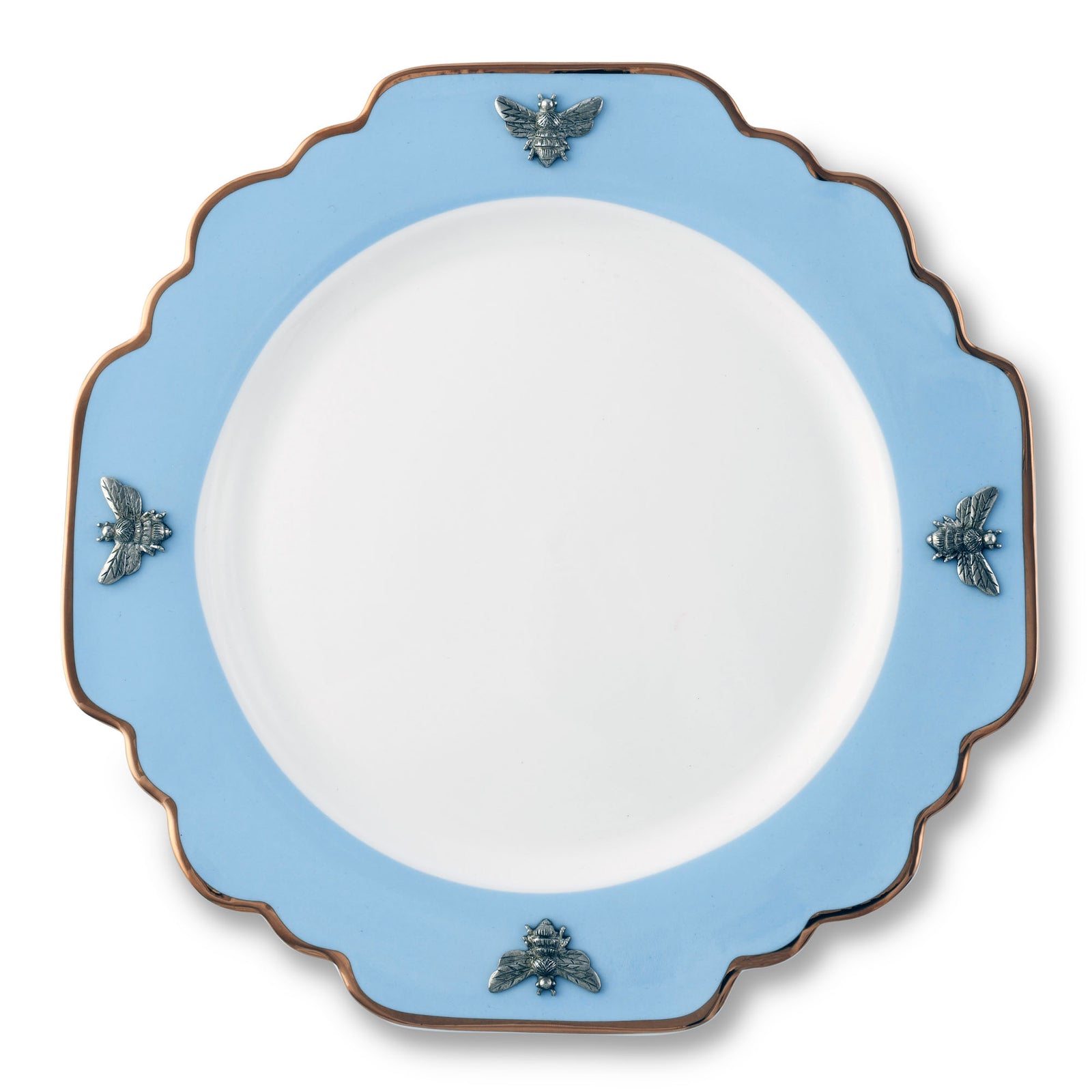 Vagabond House Bee Bone China Dinner Plate Blue with Gold Rim Product Image