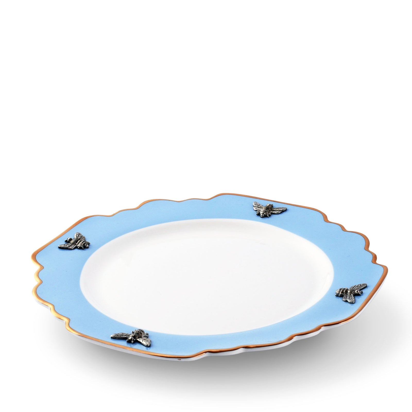 Vagabond House Bee Bone China Dinner Plate Blue with Gold Rim Product Image