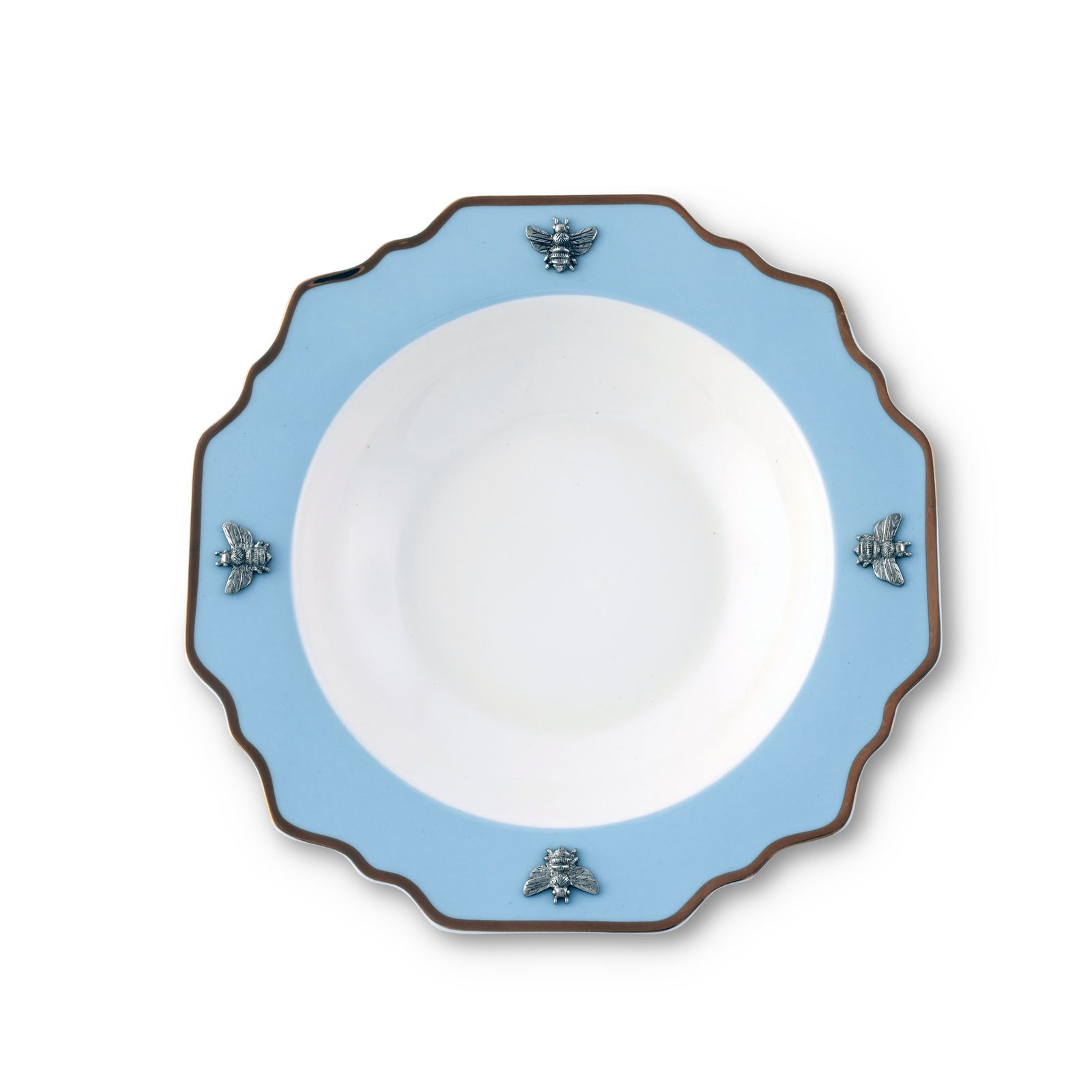Vagabond House Bee Bone China Soup Plate Blue with Gold Rim Product Image