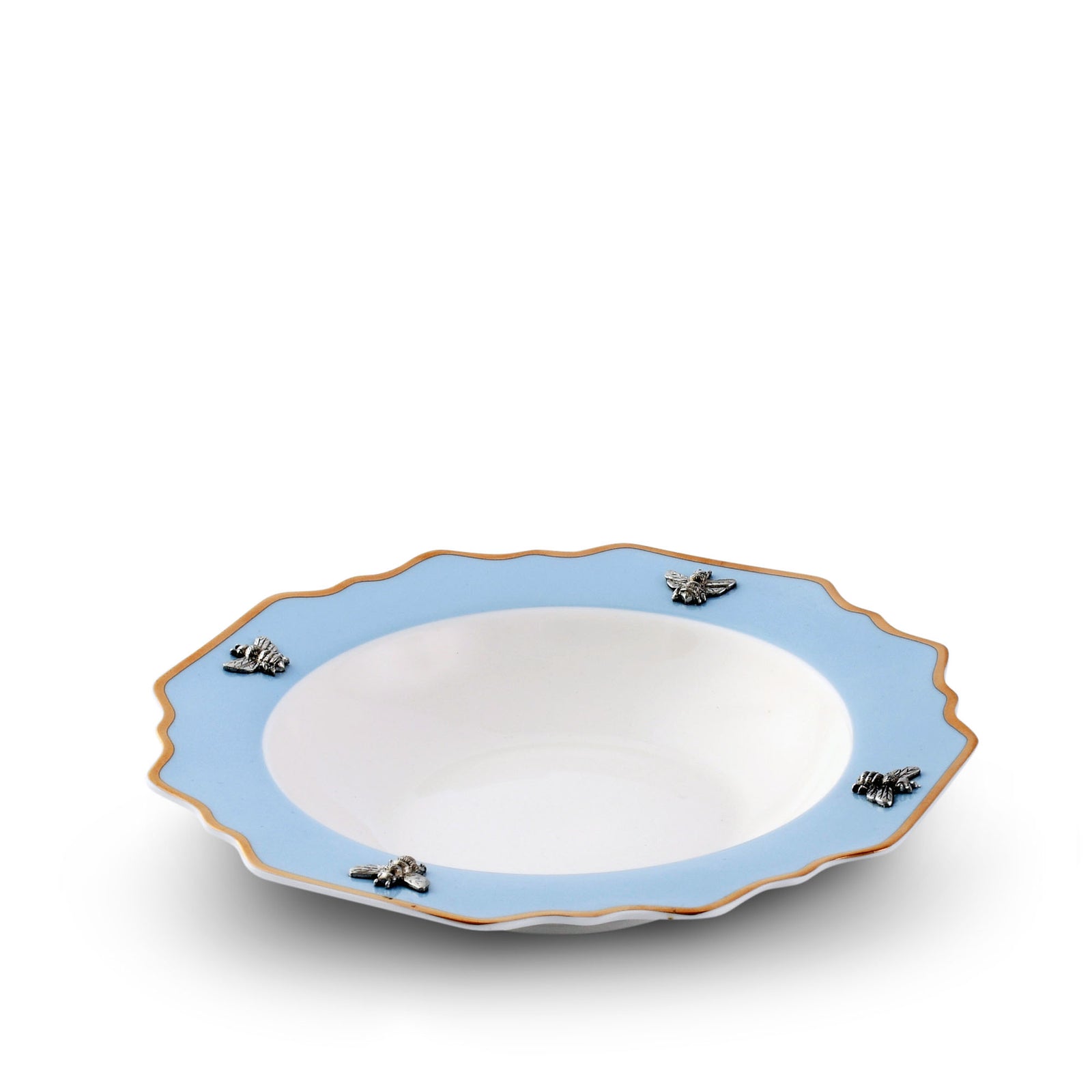 Vagabond House Bee Bone China Soup Plate Blue with Gold Rim Product Image