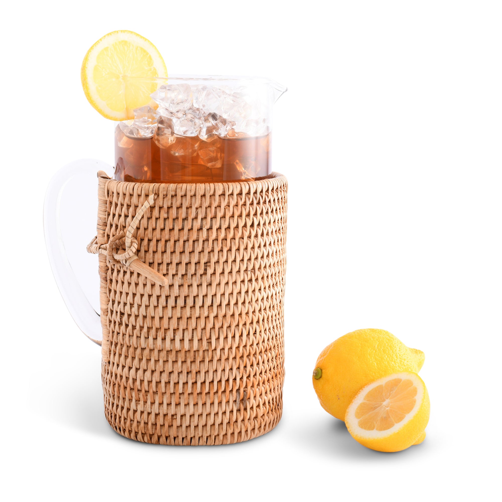 Vagabond House Glass Pitcher Hand Woven Wicker Natural Rattan Cover Product Image