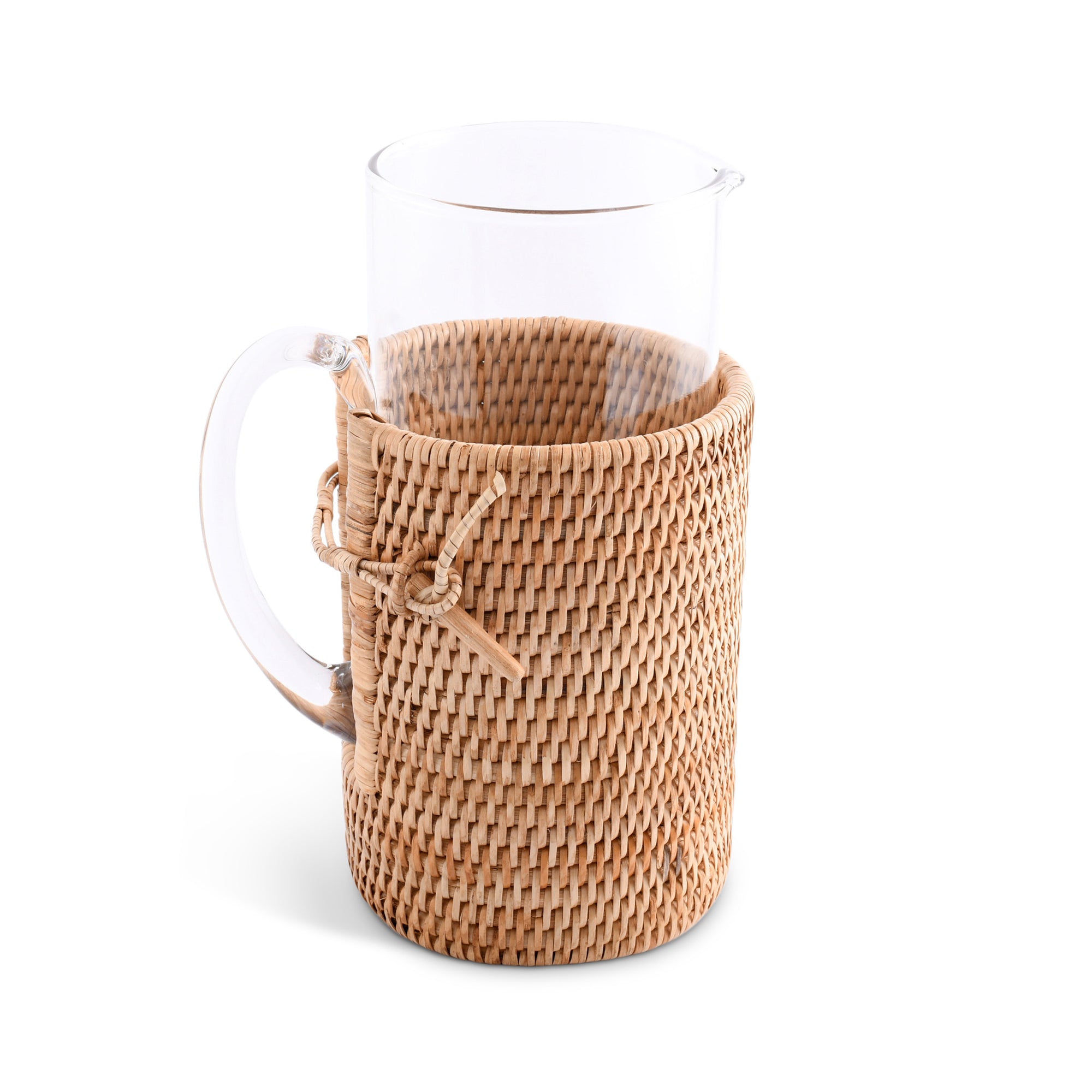 Vagabond House Glass Pitcher Hand Woven Wicker Natural Rattan Cover Product Image