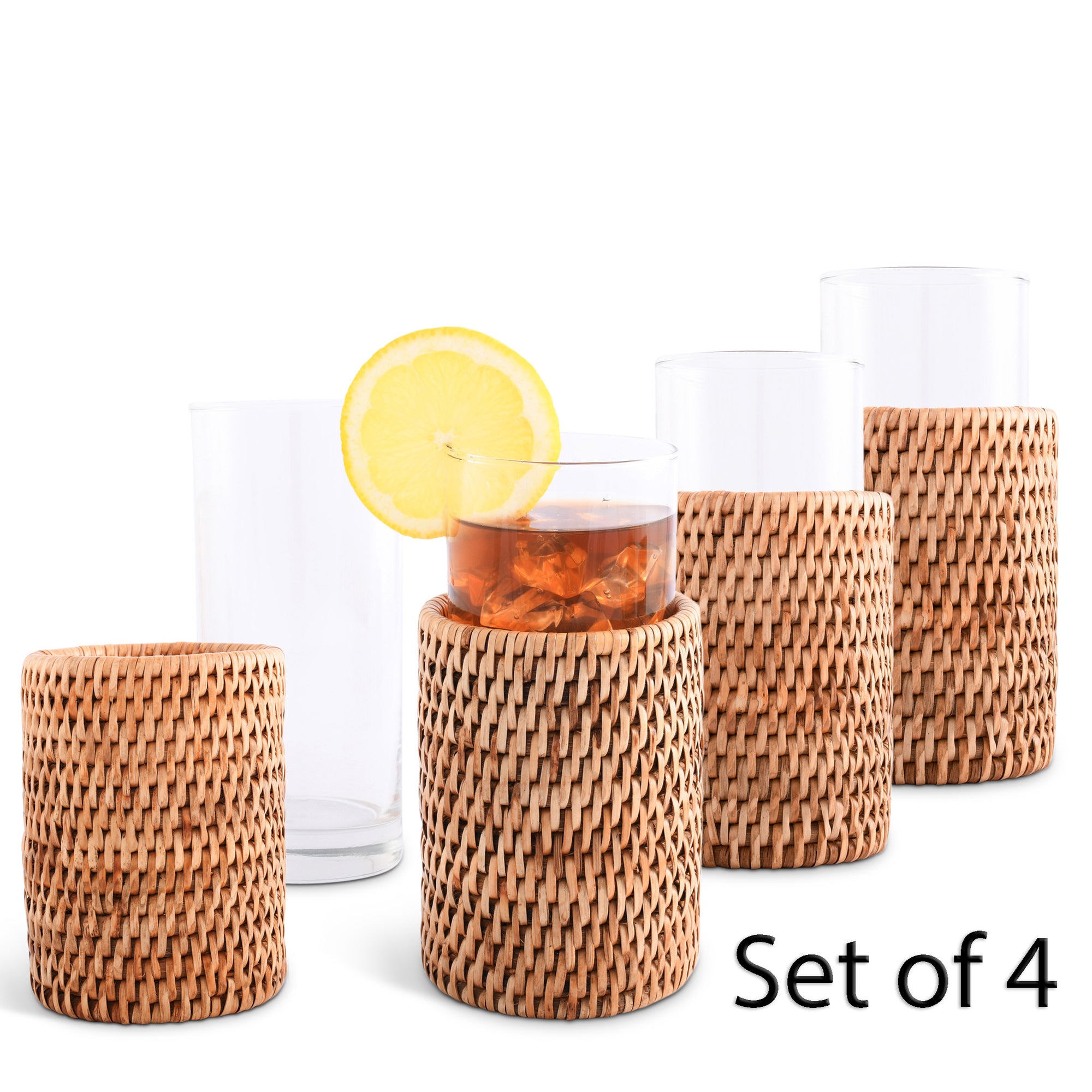 Vagabond House Drinking Glass Covered with Hand Woven Wicker Rattan - Set of 4 Product Image