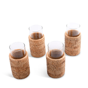 Drinking Glass Covered with Hand Woven Wicker Rattan - Set of 4
