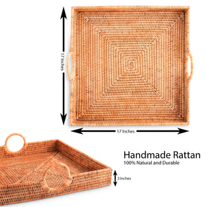 Hand Woven Wicker Rattan Large Square Tray