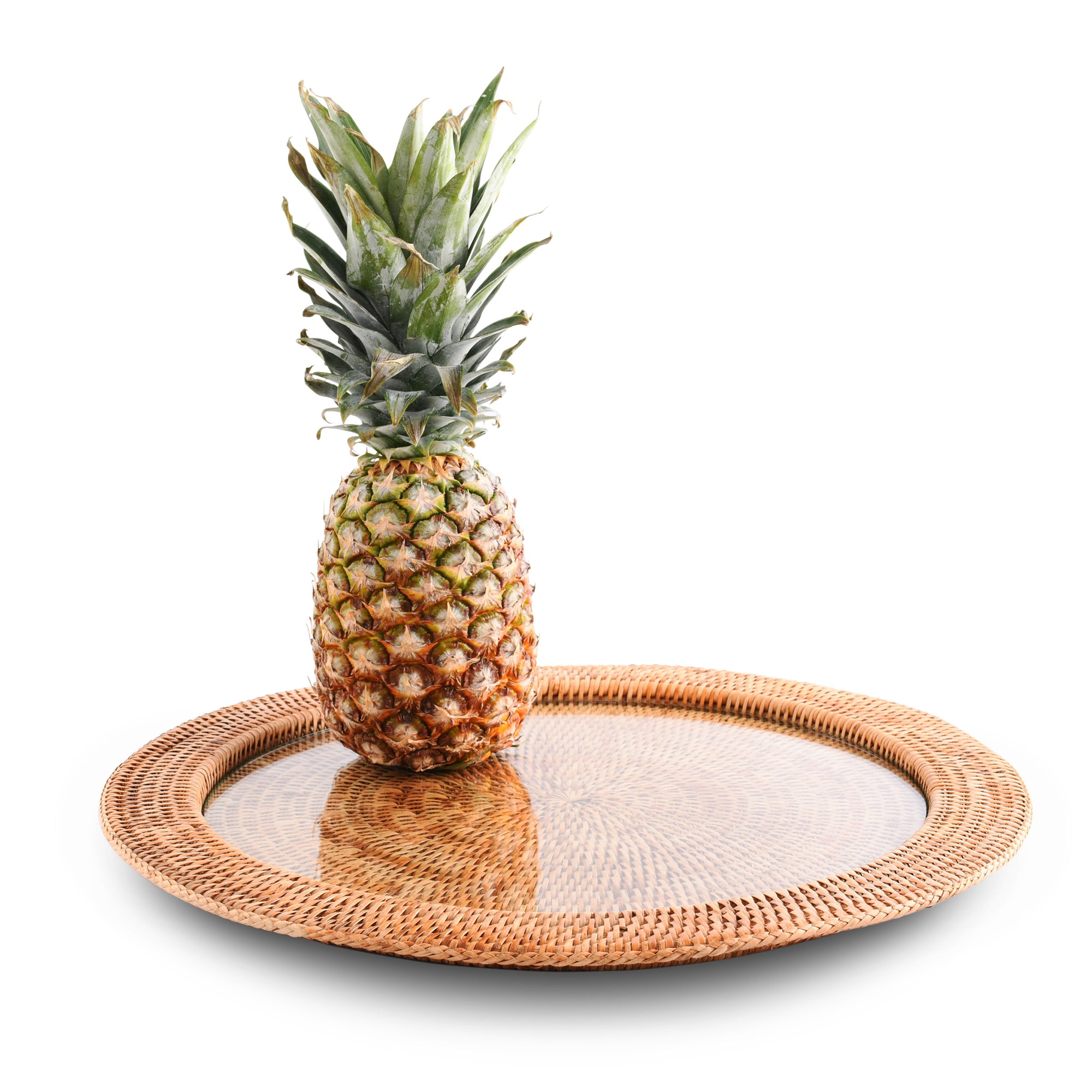 Vagabond House Round Serving Tray Hand Woven Wicker Rattan - Glass Insert Product Image