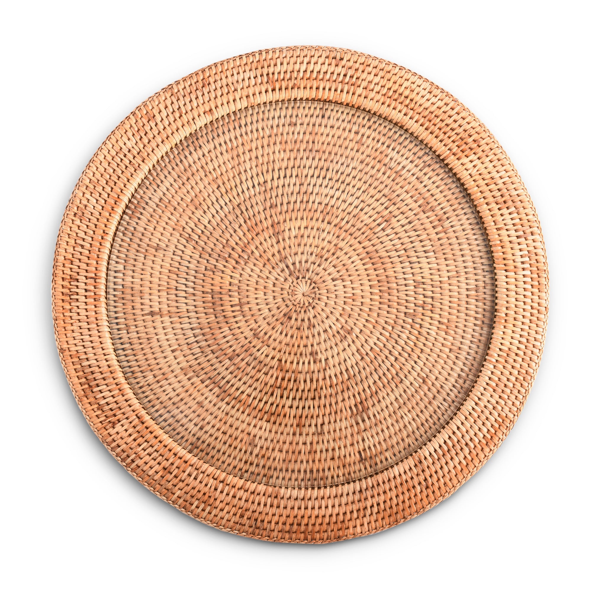 Vagabond House Round Serving Tray Hand Woven Wicker Rattan - Glass Insert Product Image