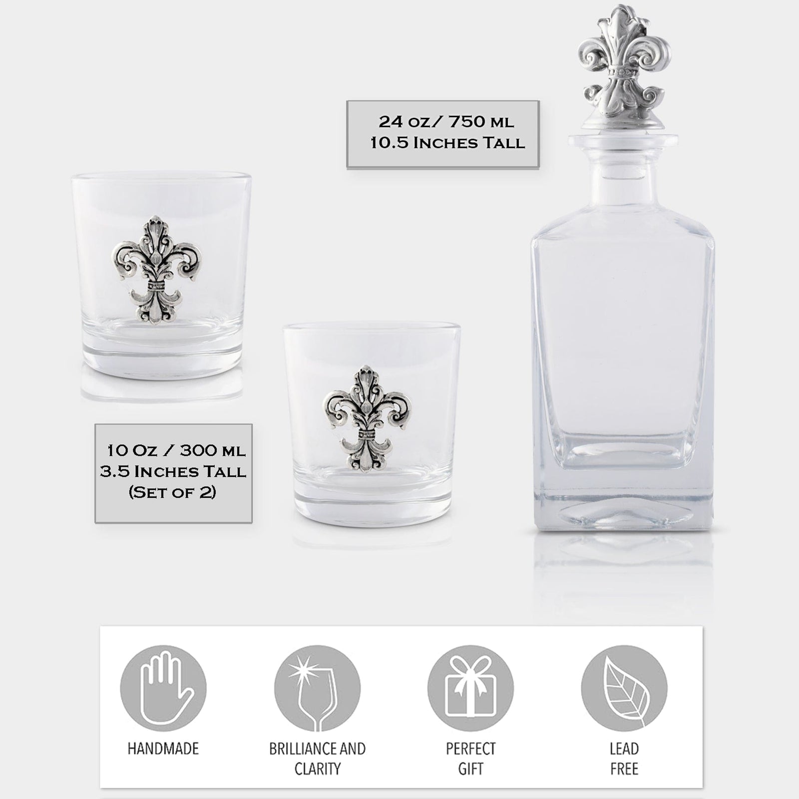 Arthur Court Fleur De Lis Fleur-de-lis Decanter Set with Glasses