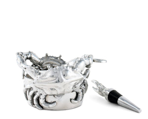 Crab Wine Caddy and Stopper Set
