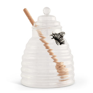 Silver Bee Honey Jar / Pot with Dipper
