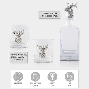 Elk / Deer Bust Decanter Set with Glasses