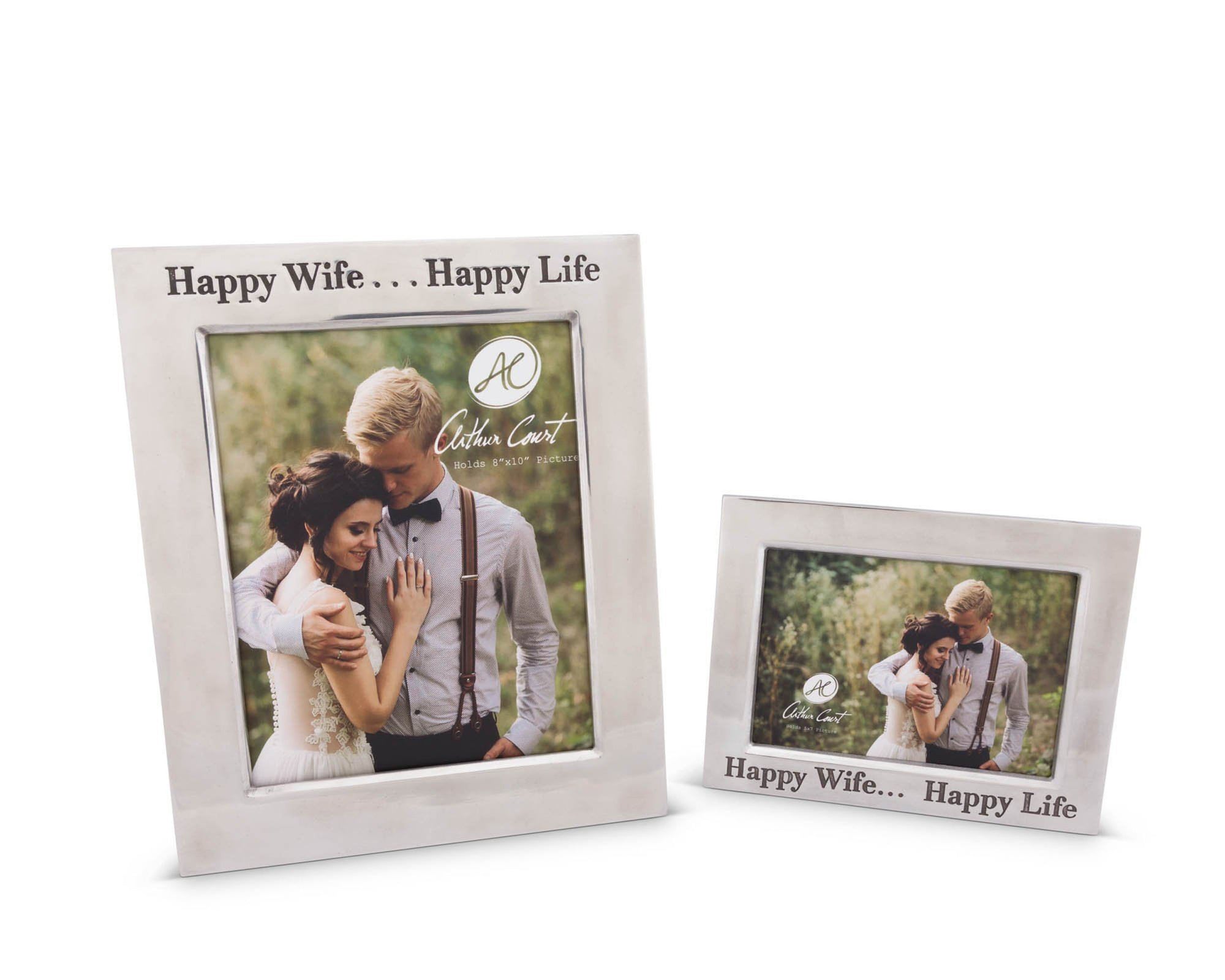 Polished Aluminum 'Happy Wife Happy Life' Picture Frame by Arthur Court Designs 5 x 7 Photo Frame - Perfect wedding gift / Valentine frame