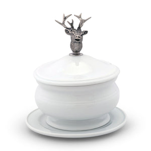 Elk Bust Porcelain Lidded Bowl