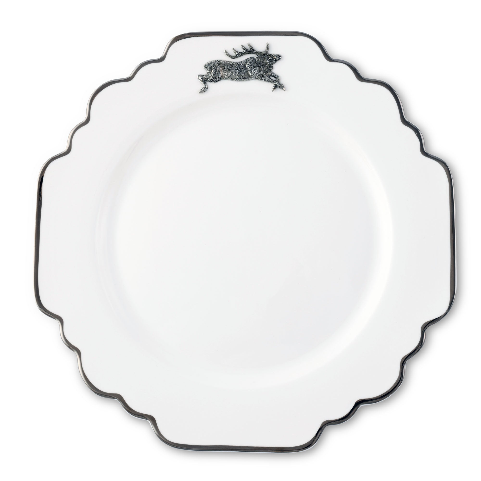 Vagabond House Running Elk Bone China Scallop Dinner Plate Platinum Rim Product Image