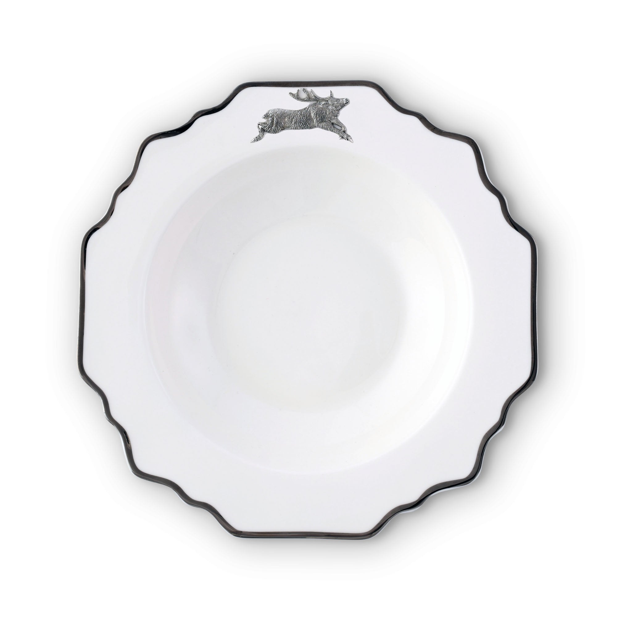 Vagabond House Running Elk Bone China Scallop Soup Plate Platinum Rim Product Image