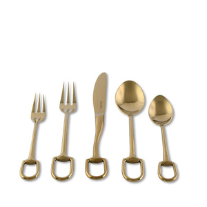 Stirrup Five piece Flatware Set - Stainless Steel Shiny Gold