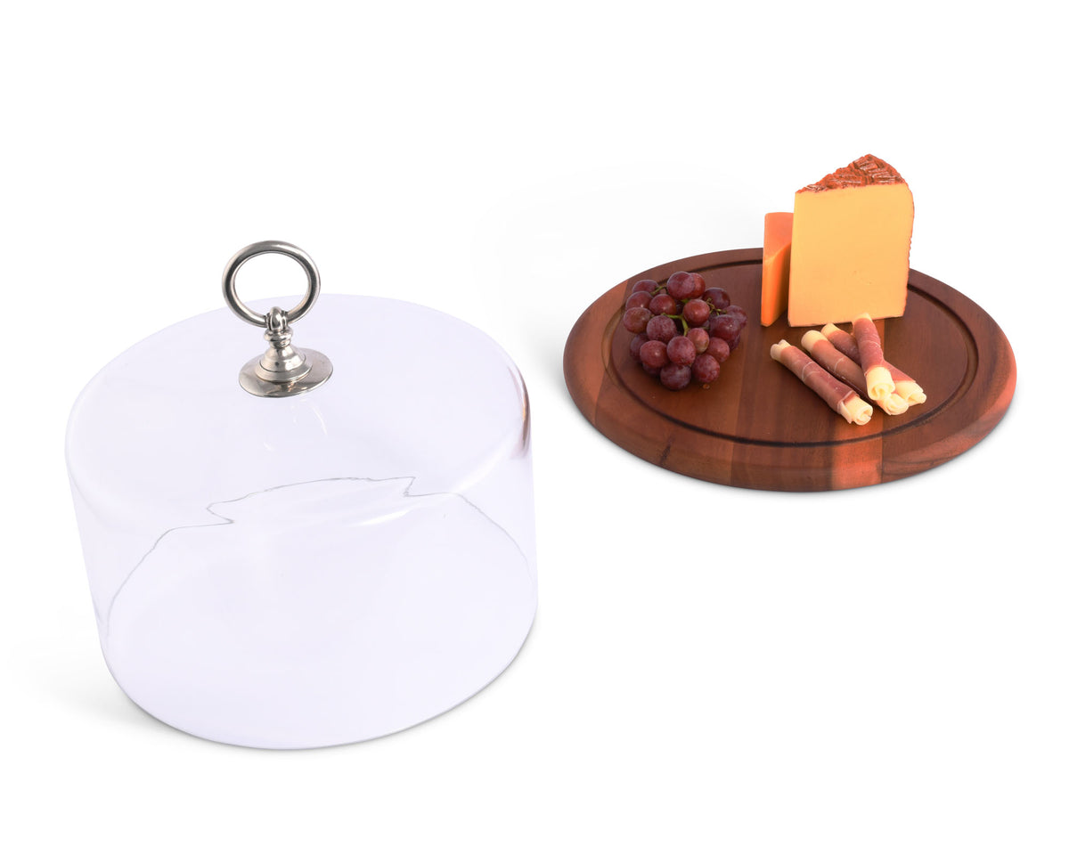 Classic Pewter Ring Glass Covered Cheese Wood Board