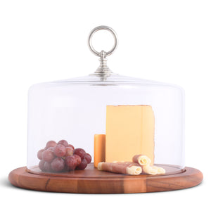 Classic Pewter Ring Glass Covered Cheese Wood Board