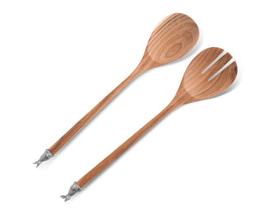 Teak Salad Servings with Pewter Bunny End