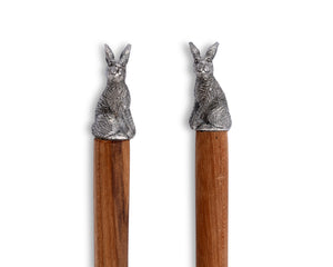 Teak Salad Servings with Pewter Bunny End