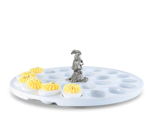 Deviled Egg Tray with Pewter Standing Rabbit