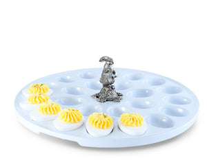 Deviled Egg Tray with Pewter Standing Rabbit
